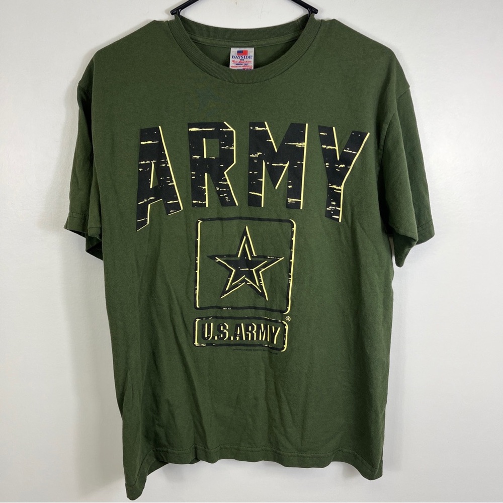 US Army TShirt Adult Sz M Green Bayside Short Sleeve Military Tee Official